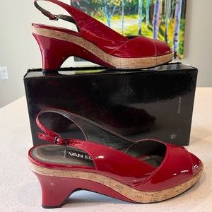 12M VanEli Red Patent Peep Toe Sandals with cork detail